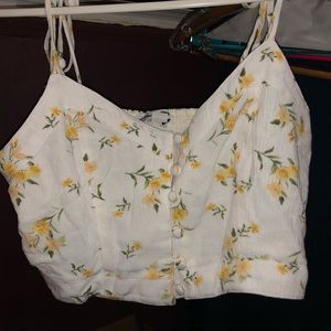 Urban white yellow floral tie top
